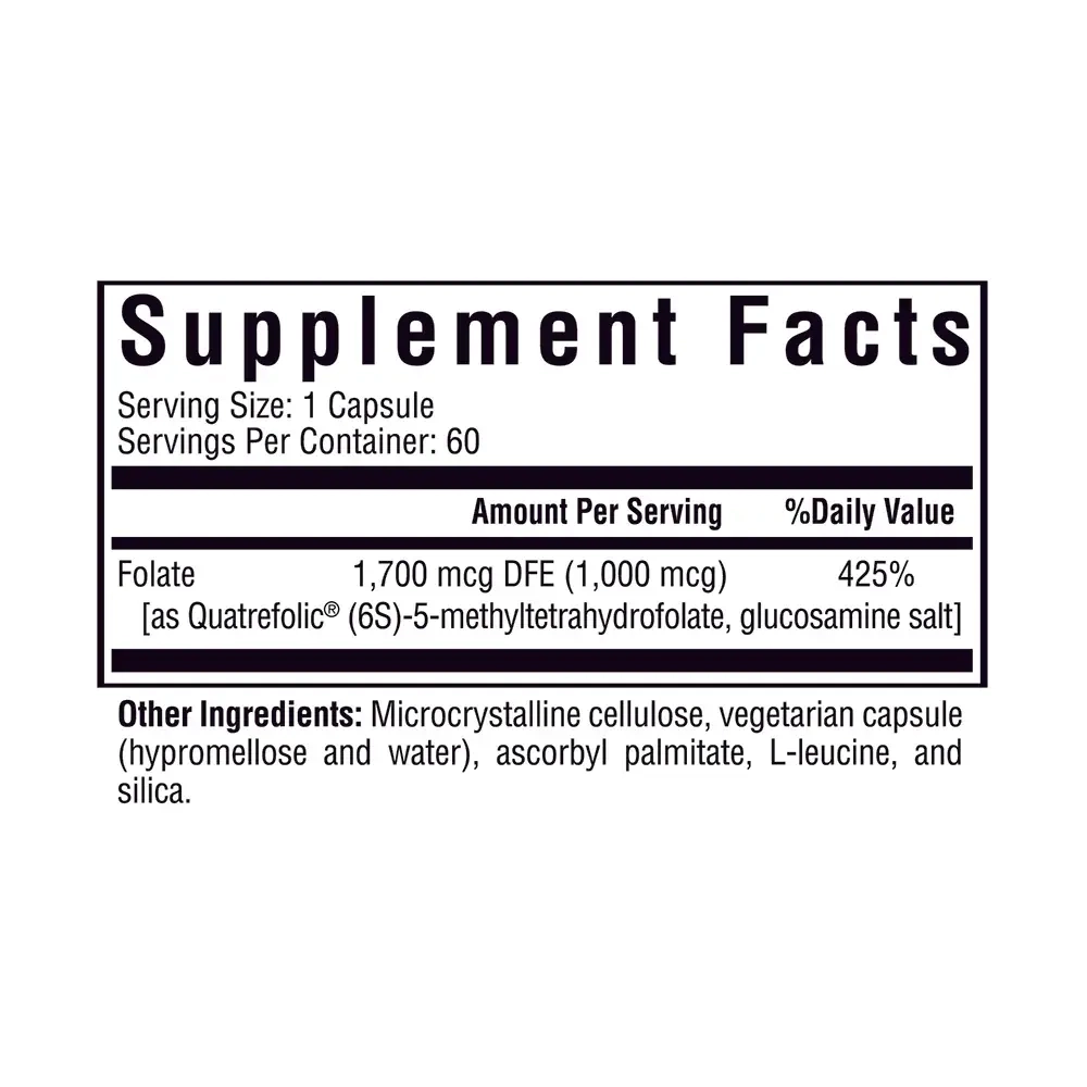 L-Methylfolate (ранее L-5-MTHF - 1,700 mcg DFE) 60 капсул Seeking Health