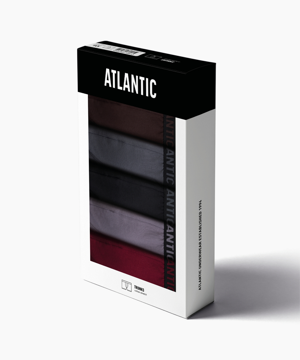 Мужские трусы шорты Atlantic, набор из 5 шт., хлопок, коричневые + графитовые + чёрные + фиолетово-серые + каберне, 5SMH-004