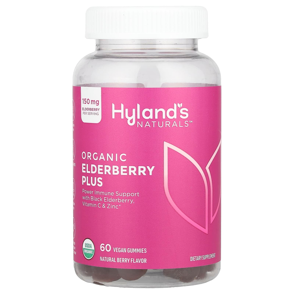 Hyland's Naturals, Органическая бузина с жевательными мармеладками, натуральные ягоды, 60 веганских жевательных таблеток