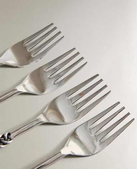 ZARA HOME НАБОР ДЕСЕРТНЫХ ВИЛОК С ПЛЕТЕНЫМИ РУЧКАМИ (4 ШТ.), СТАЛЬНОЙ СЕРЫЙ