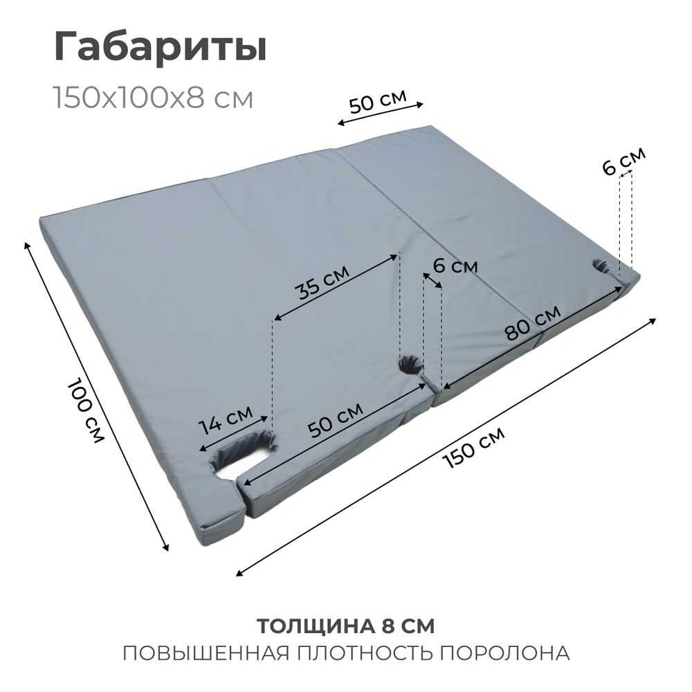 Мат с прорезями для шведской стенки (мягкий щит) Romana 1500*1000*80, в 3 сложения (серый)