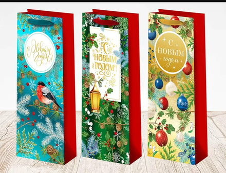 Пакет НГ 15х36см подарочный, лам.матовая, под бутылку