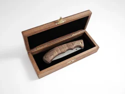 Складной нож "Охотник", сталь Х12МФ, рукоять береста/орех