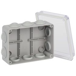 Распаячная коробка ЭРА KORvpk-150-110-70-10g ОП серая 150х110х70мм прозрачная крышка на винтах 10 гермовводов IP55