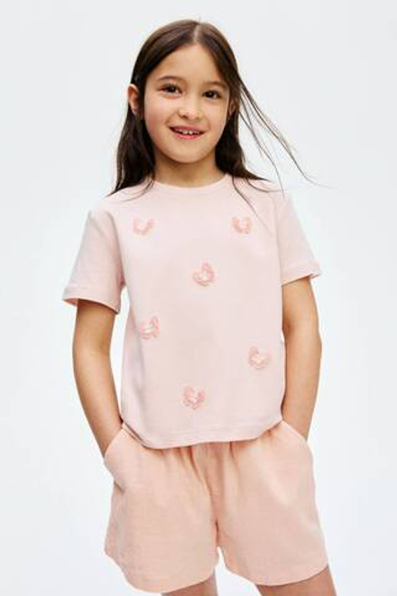 H&M Футболка с контрастными деталями, светло-розовый