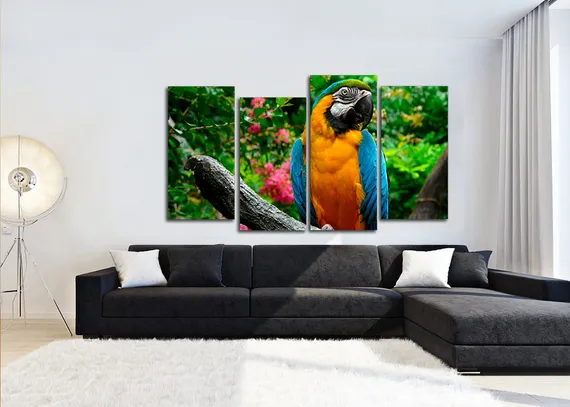 Модульная картина "Попугай на ветке"