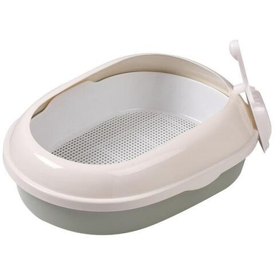 Туалет для кошек овальный с бортом "Эллипс" (совок и сетка в комплекте), оливковый/белый, 500*370*17, Triol