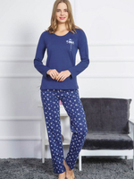 Уютная женская пижама с прямыми брюками (Размер: M) (Цвет: темно-синий)