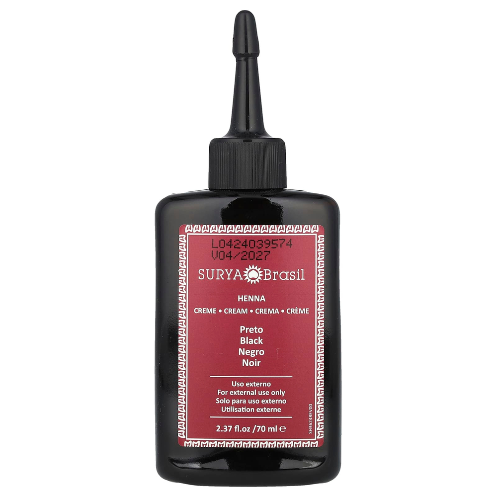 Surya Brasil, крем, полуперманентная веганская краска для волос, для закрашивания седины и тоника для осветленных волос, черный, 70 мл (2,37 жидк. унции)