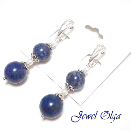 Длинные серьги с лазуритом и жемчугом "Искушение"