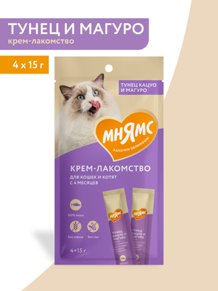 Крем-лакомство Мнямс для кошек с тунцом Кацуо и Магуро 15 г х 4 шт