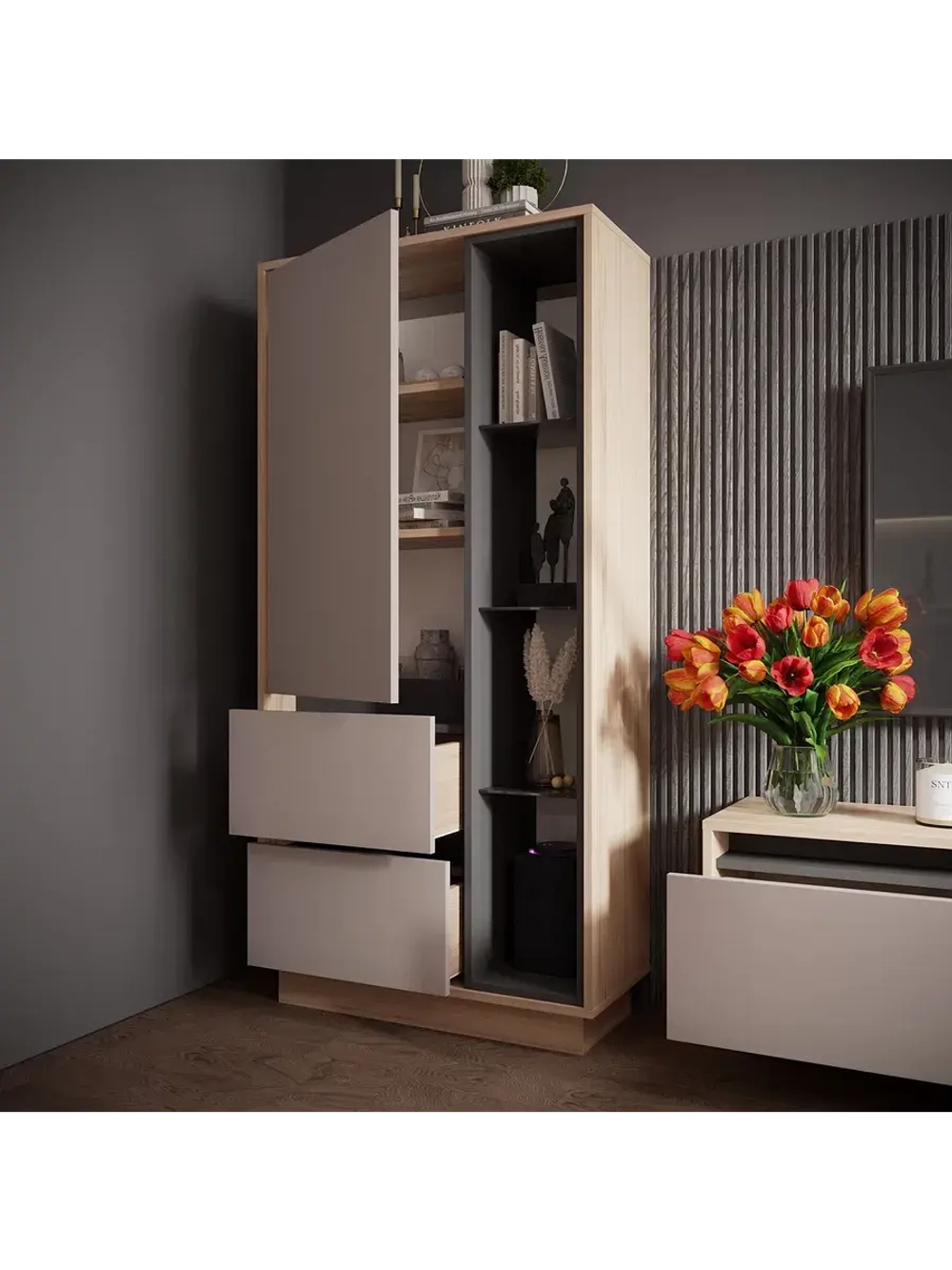 Шкаф-пенал напольный с полками Кашемир 72х32х150