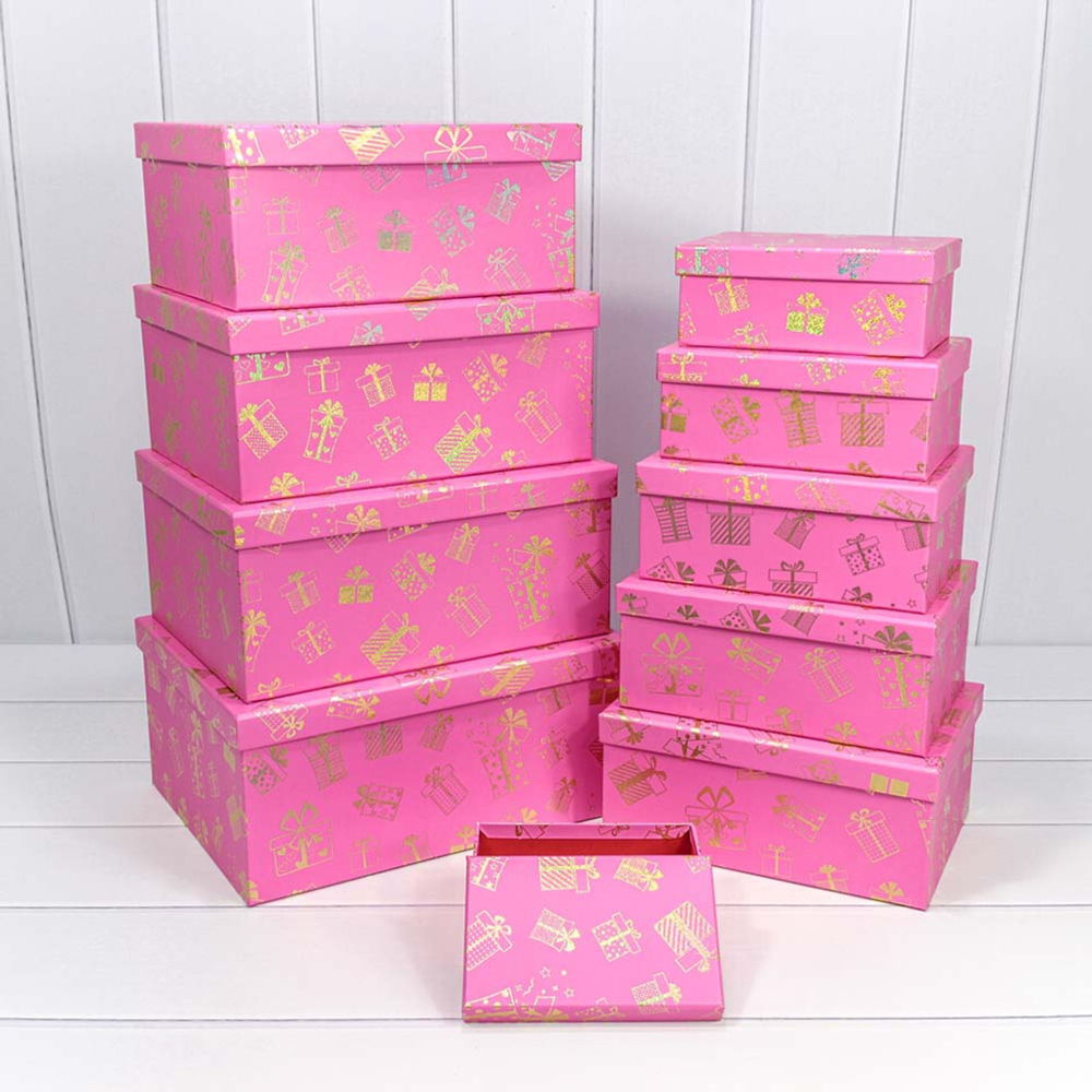 Коробка 34 х 26 х 15.3 см Набор 10 шт "Новый год" (Розовый)
