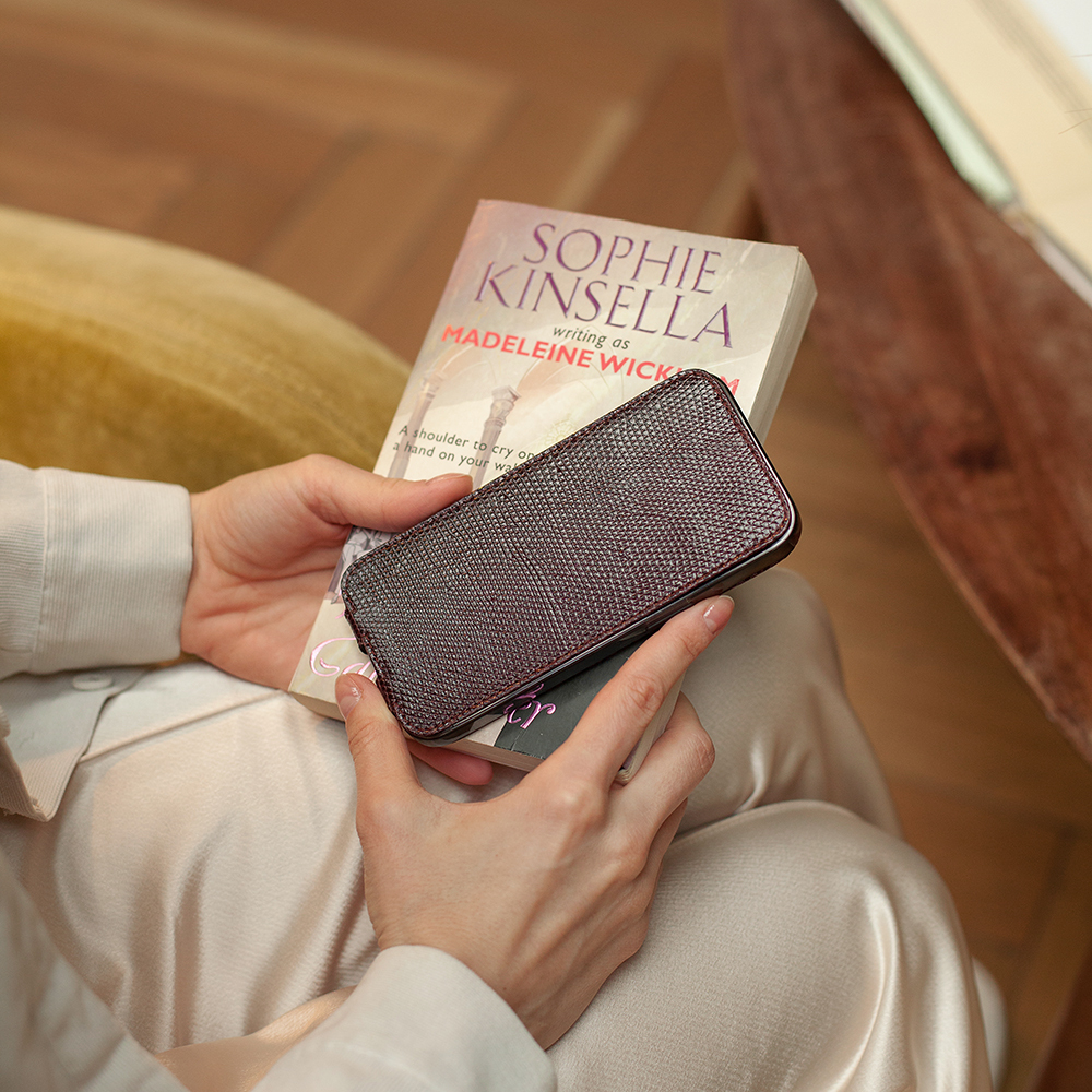 Чехол для iPhone 13 Pro из кожи ящерицы, бордового цвета