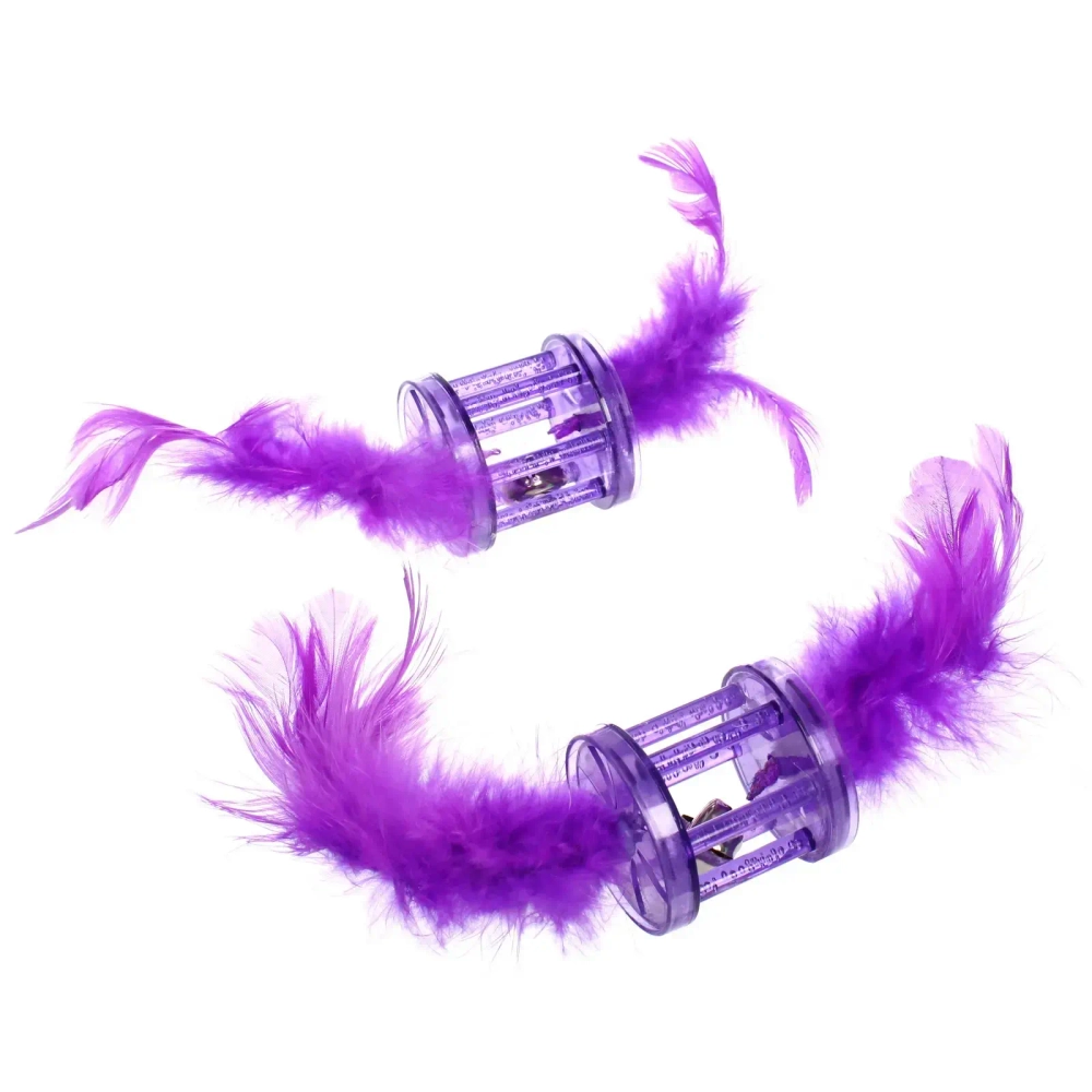 Игрушка для кошек с бубенчиком в наборе 2шт «ИГРУЛИК», с перышками, цвет фиолетовый, 4см