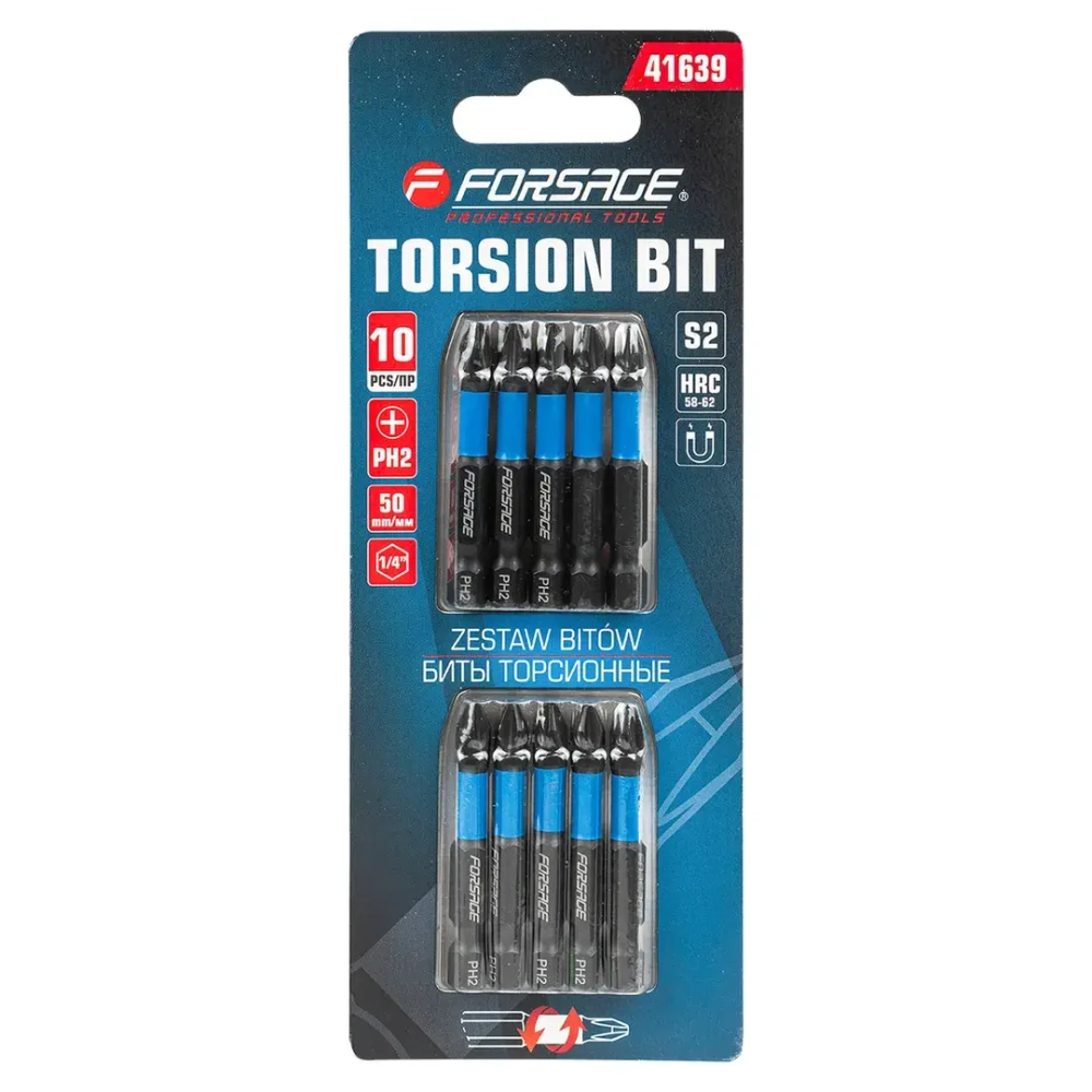 Биты торсионные, набор 10пр. Forsage F-41639