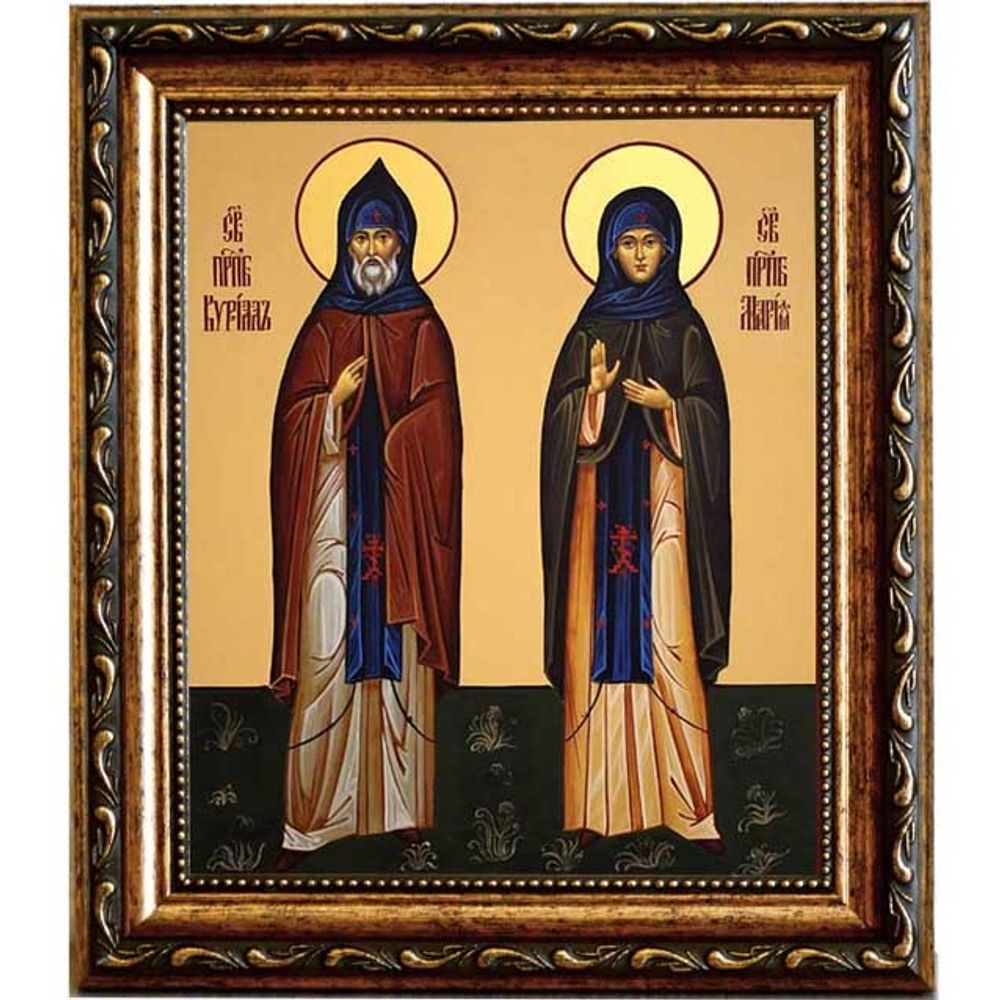 Кирилл и Мария Радонежские Преподобные. Икона на холсте в раме под стеклом.