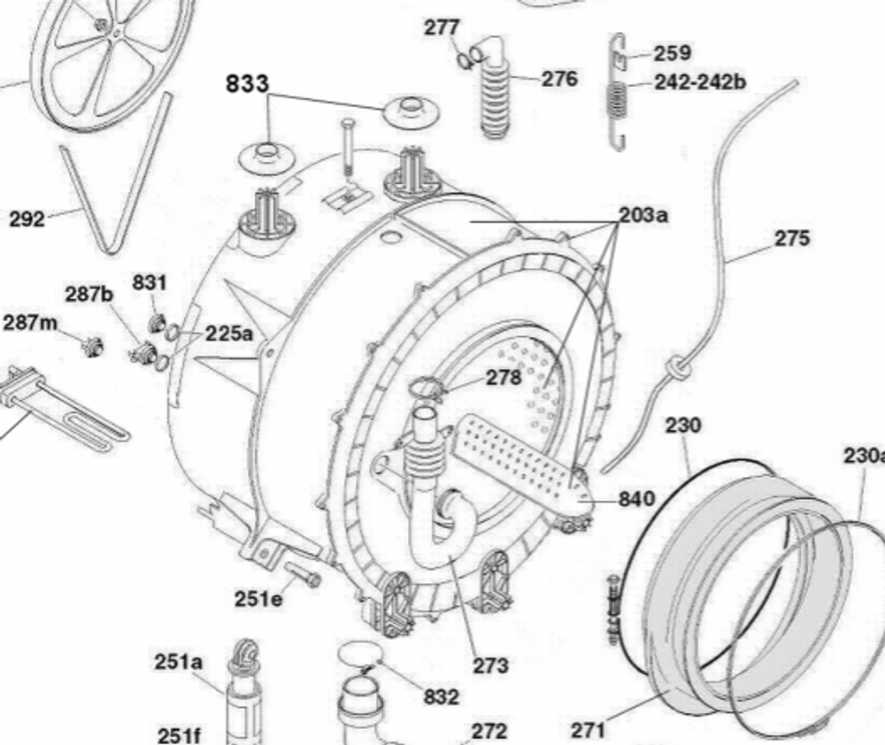 Бак в сборе с барабаном стиральной машины Candy (49022222, 41033239, 41032767,41039048,49033385)