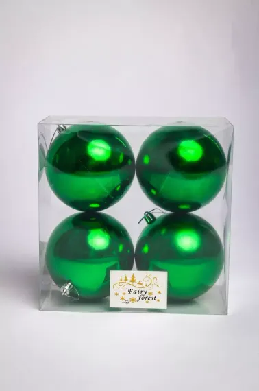 Набор пластиковых шаров Глория 100 мм., зеленый глянцевый, 4 шт., ЕлкиТорг (150428)