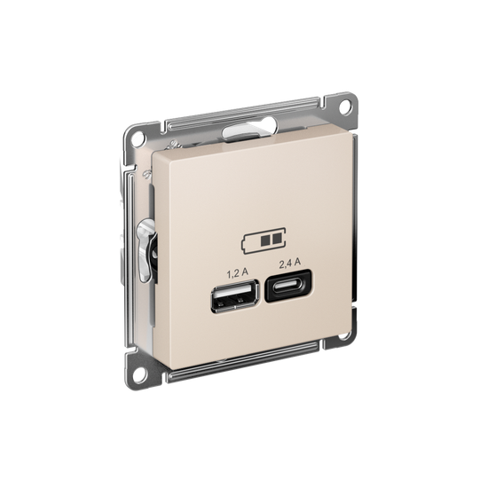 Розетка USB AtlasDesign тип A+C 5В/2.4А 2х5В/1.2А механизм беж. SE ATN000239
