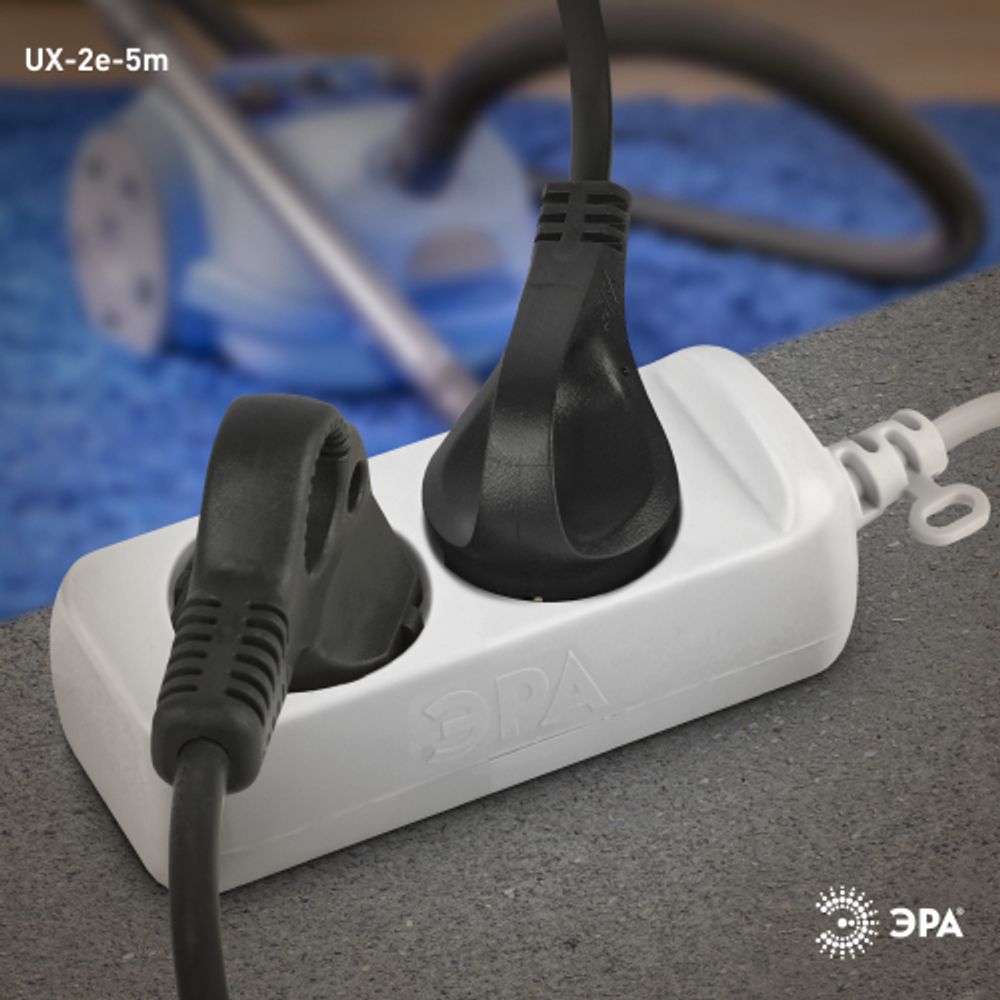 Удлинитель электрический ЭРА UX-2e-5m с заземлением 2 розетки 5м ПВС 3x0,75мм2 10А