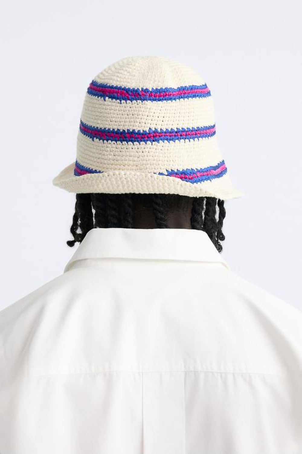 ZARA ШЛЯПА ИЗ КРУЖЕВА КРОШЕ В ПОЛОСКУ, ЭКРЮ