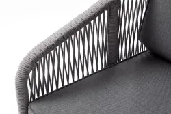 "Канны" кресло плетеное из роупа, каркас алюминий белый муар, роуп светло-серый круглый, ткань серая 017