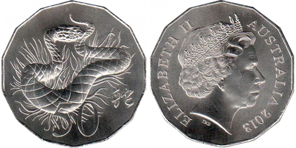 Австралия 50 центов, 2013 Год змеи аUNC