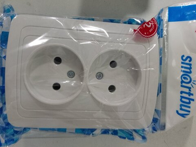 Розетка SMARTBUY скрытая установка, 2-местная без заземления 10А белая "Марс"