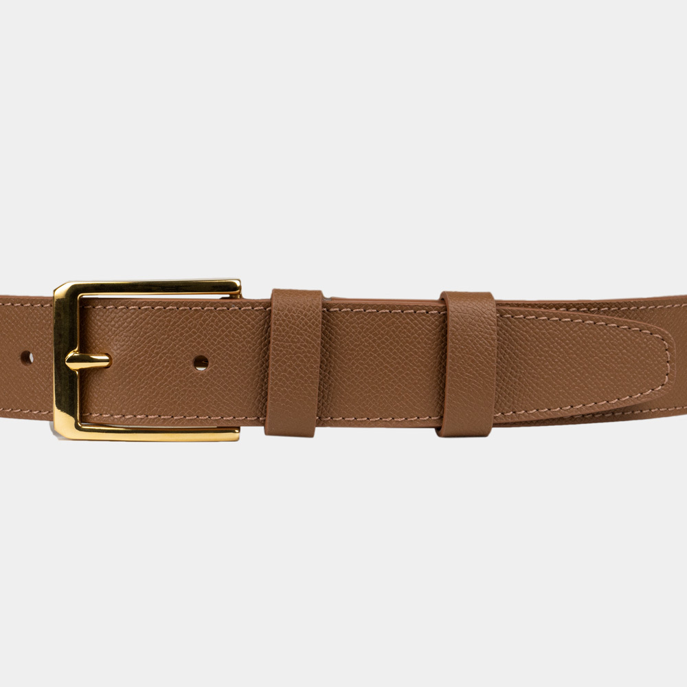 Ремень кожаный мужской из натуральной кожи сафьяно 40 мм, карамельный