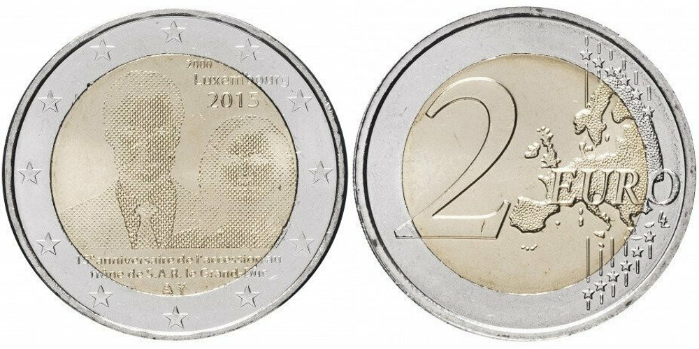 Люксембург 2 евро, 2015 15 лет вступлению на престол Великого герцога Анри aUNC