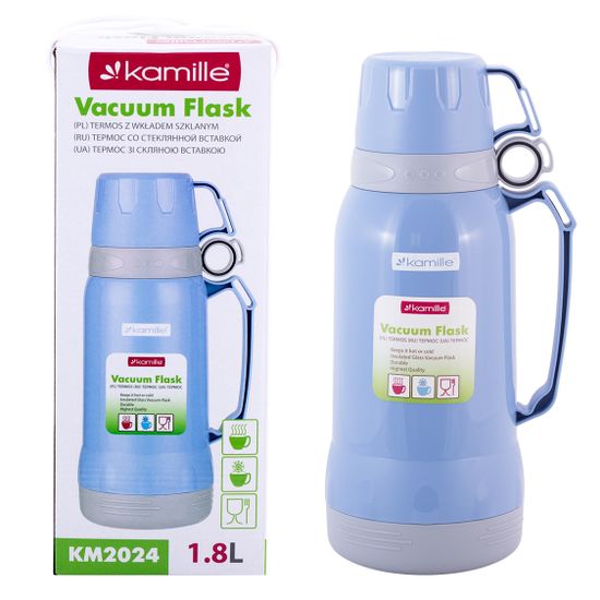 Термос 1800 мл. со стеклянной колбой Kamille KM-2024 пластиковый (2 чашки)