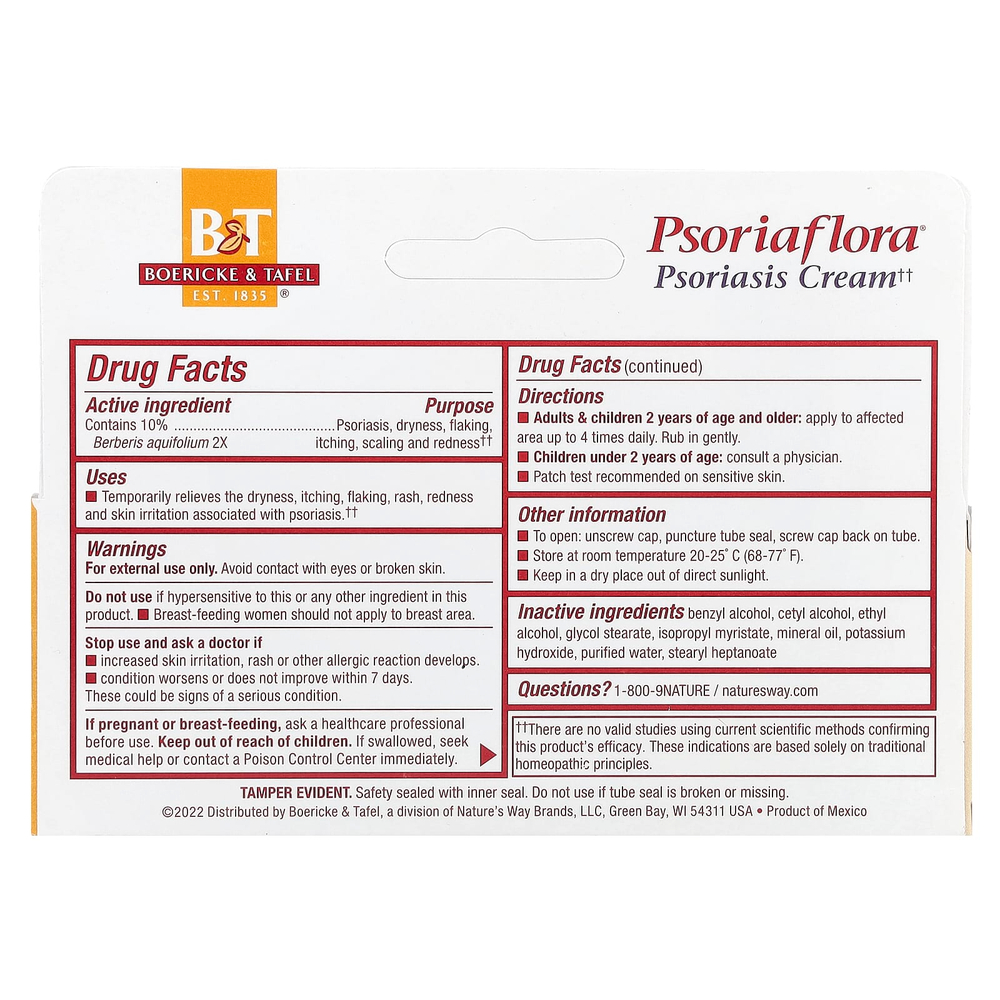 Boericke & Tafel, «Псориафлора», крем для локального применения, 1 унция