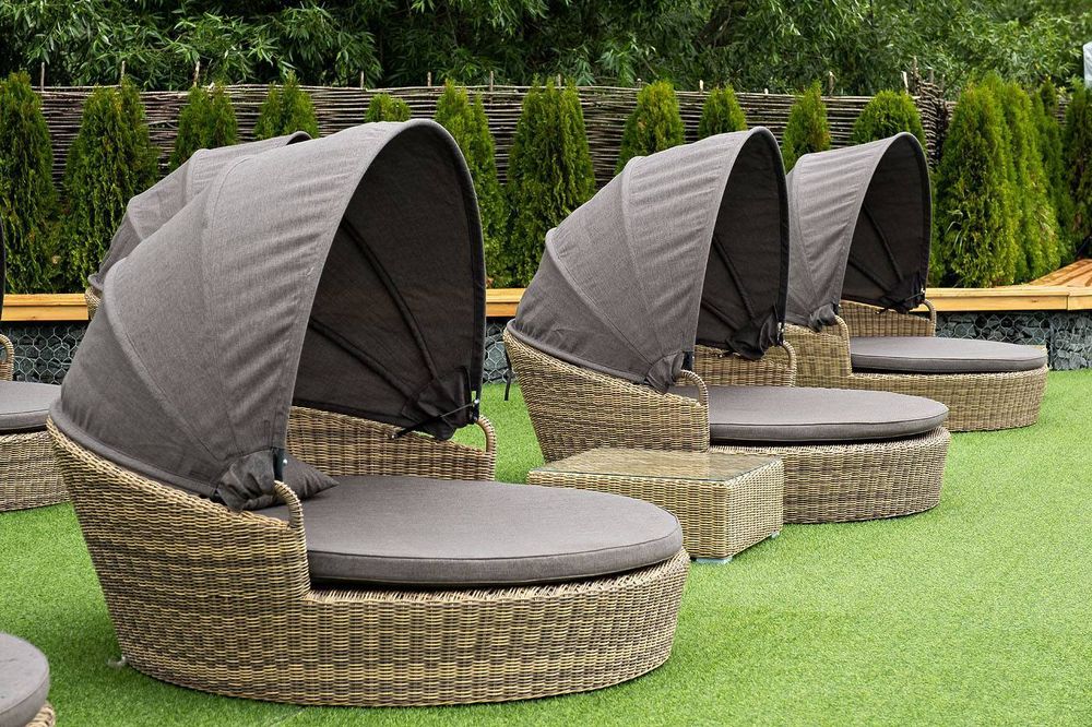 "Стильяно" плетеная кровать круглая, цвет соломенный