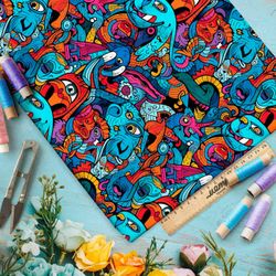 Ткань премиум таффета толпа мультяшных монстров