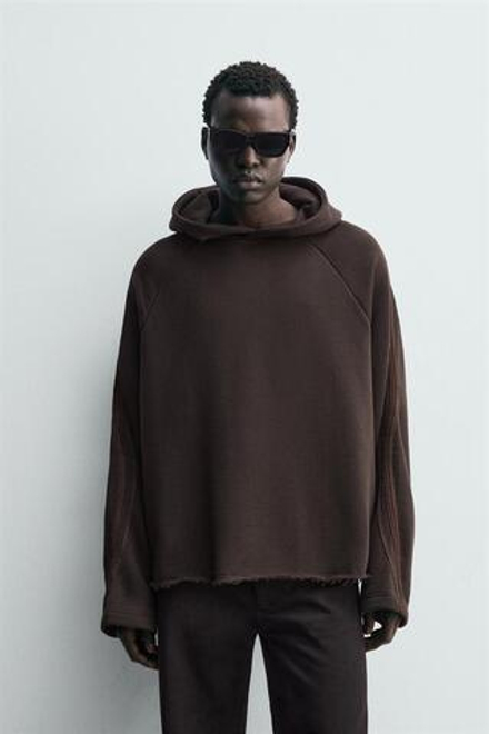 ZARA ТОЛСТОВКА С КОНТРАСТНЫМИ ПОЛОСАМИ, ШОКОЛАДНЫЙ