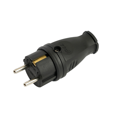 Вилка прямая с/з STEKKER, RPG16-21-441 , каучук, 250В, 16A, IP44, черный 32748