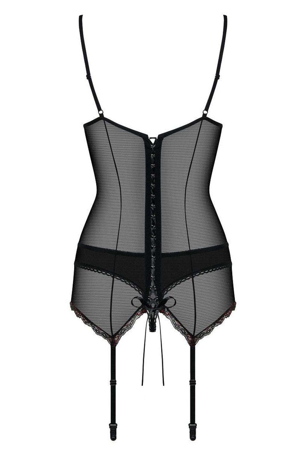 Полупрозрачный корсаж с бордовым кружевом Musca (Размер: XXL) (Цвет: черный)