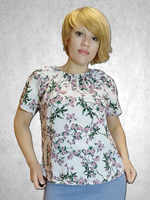 111 Джемпер женский штапель цветы на белом (52)