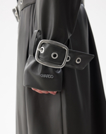 KHAKI V-LEATHER MAXI COAT