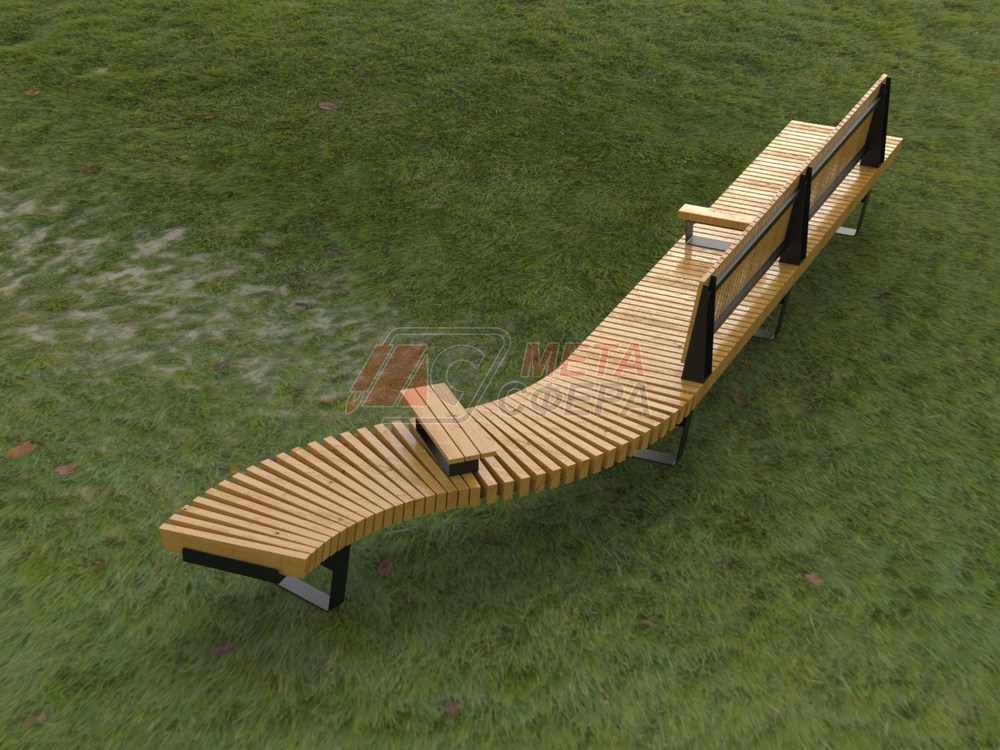 Скамейка Rail Road 02 двойная с подлокотниками и поворотом