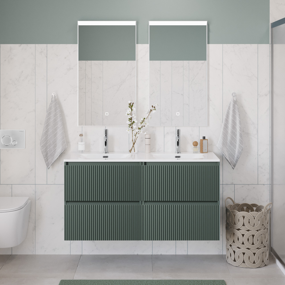 Тумба с раковиной подвесная BelBagno UNO-1200-4C-SO-VO Еловый матовый, раковина белая BB-8099-120-2 с 2-я чашами