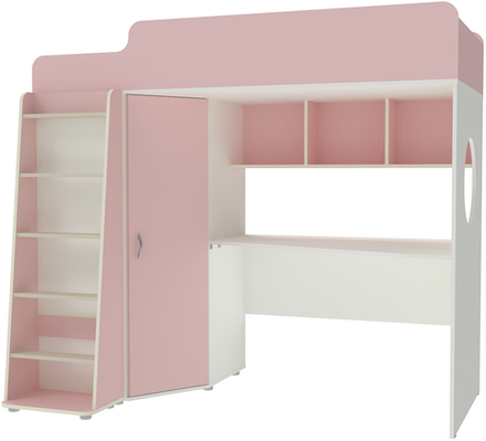 Кровать-чердак КарИВи Л-4.1 80х190 Белый  Розовый