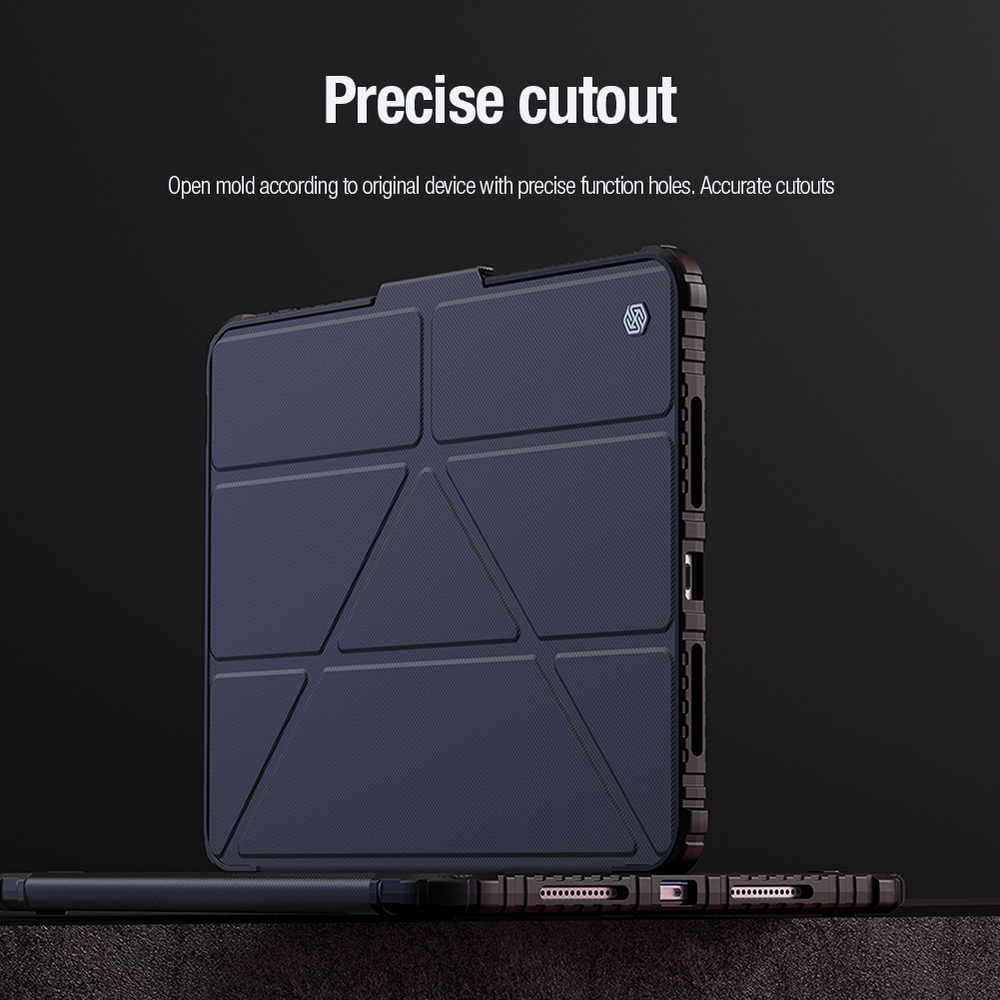 Чехол книжка синего цвета от Nillkin для Apple iPad Pro 13 с 2024 года, серия Bumper Pro Case-Multi Angle Folding Style, многофункциональный складной стиль