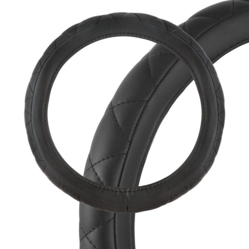 Оплетка руля M 37-38 см кожа черная с прострочкой (SKYWAY)