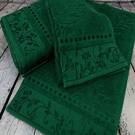 Набор из 3-х полотенец жаккардовых "П37. ТЁМНО-ЗЕЛЁНЫЙ", 100% хлопок, Россия.