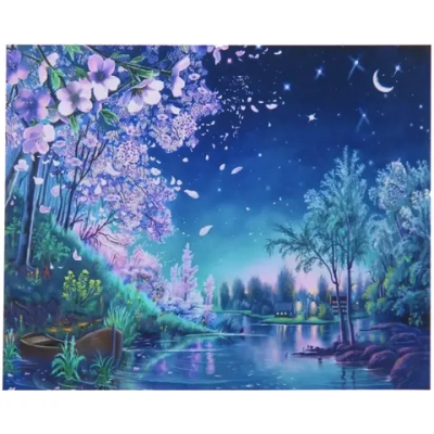 Алмазная мозаика на подрамнике с полным заполнением «МИР ЯРКИХ КРАСОК», ночная сакура, 30*40см