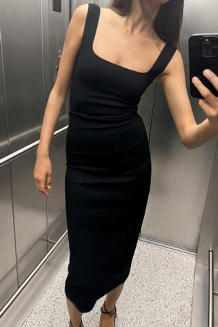 ZARA ПЛАТЬЕ МИДИ ИЗ ЭЛАСТИЧНОГО ТРИКОТАЖА, ЧЕРНЫЙ