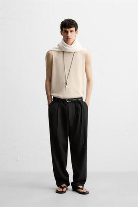 ZARA БРЮКИ RELAXED FIT СО СКЛАДКАМИ, ЧЕРНЫЙ