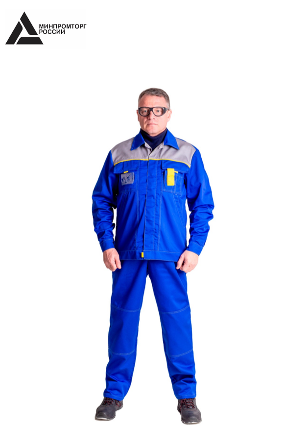 Костюм мужской летний «ДНЕПР» (куртка+полукомбинезон) цв.васильковый/светло-серый